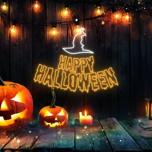 Happy Halloween Witch Hat Neon Signs - Custom Pro Prints