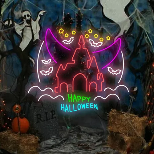 Happy Halloween Castle Neon Sign - Custom Pro Prints