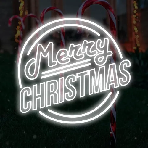 Merry Christmas Double Circle Text Neon Sign - Custom Pro Prints