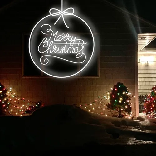 Merry  Christmas Circle Typography Neon Sign - Custom Pro Prints