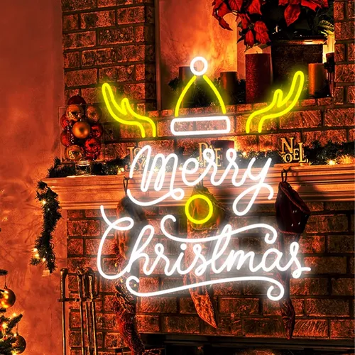 Merry Christmas Deer Horn with Hat Neon Sign - Custom Pro Prints