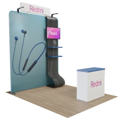 Custom Media Display with TV Stand Tension Fabric 8' x 8' - Custom Pro Prints