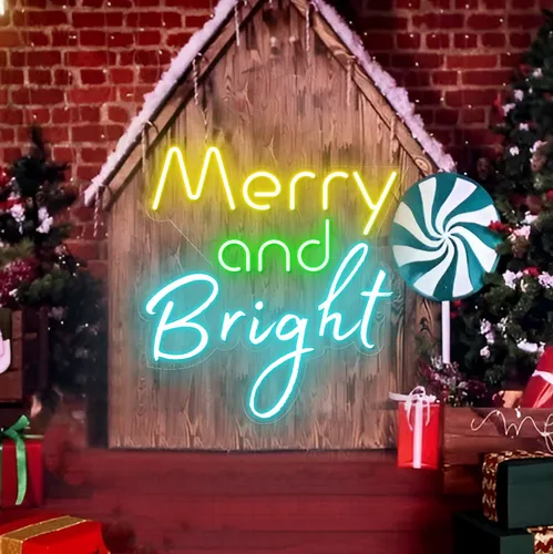 Merry & Bright Neon Sign - Custom Pro Prints