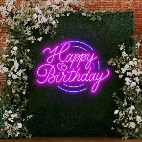 Happy Birthday Purplish Neon Sign - Custom Pro Prints