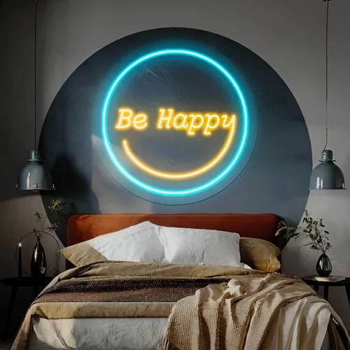 Be Happy Neon Sign - Custom Pro Prints