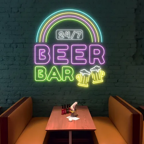 24/7 Rainbow Beer Bar Neon Sign - Custom Pro Prints