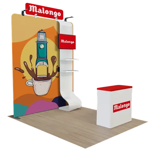 Présentoir média en tissu tendu avec support TV  2,4 m x 2,4 m - Imprint Now - FR