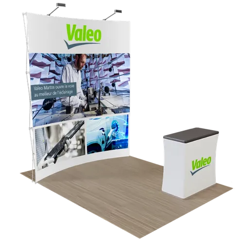 Présentoir courbé Pop-Up personnalisé pour salons professionnels 2,4 m x 2,4 m - Imprint Now - FR