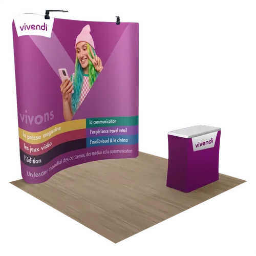 Présentoir d'exposition zippé courbé 3,1 m x 2,4 m - Imprint Now - FR