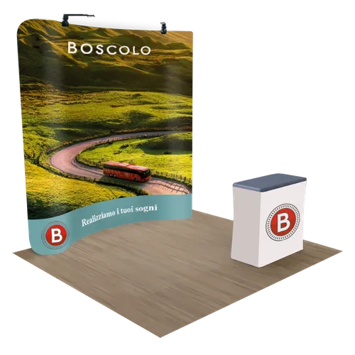 Espositore per Fiere con Zip Curva Personalizzata Tessuto di Tensione 3,1 m x 2,4 m - Imprint Now - IT