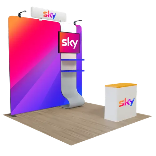 Espositore per fiere personalizzato Espositore multimediale con supporto TV 3 m x 3 m - Imprint Now - IT