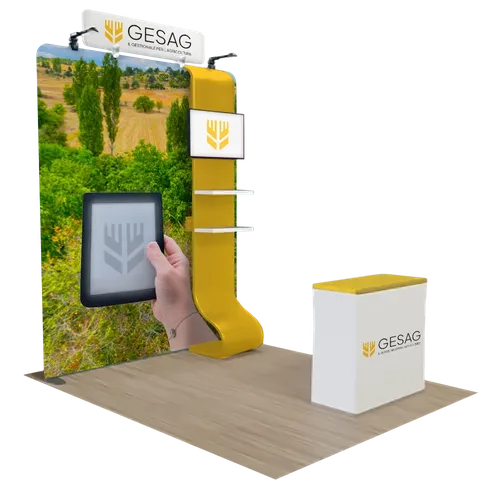 Espositore Multimediale Personalizzato con Supporto per TV Tessuto a Tensione 2,4 m x 2,4 m - Imprint Now - IT