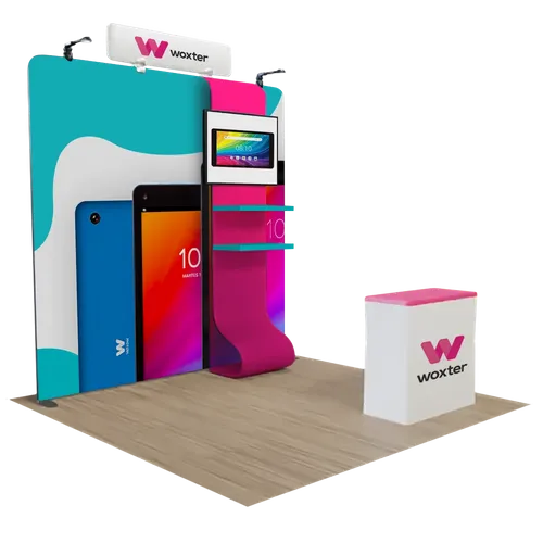 Exhibidor Personalizado para Ferias con Pantalla de Medios y Soporte para TV 3 m x 3 m - Imprint Now - ES