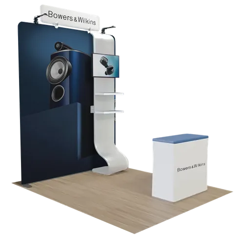 Expositor Multimedia Personalizado con Soporte Para TV Tela Tensada 2,4 m x 2,4 m - Imprint Now - ES