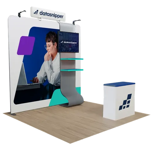 Gepersonaliseerde Vakbeursdisplay Media display met TV-Standaard 3 m x 3 m - Imprint Now - NL