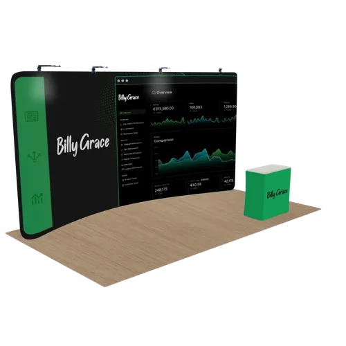 Gepersonaliseerde Gebogen Zip Up Trade Show Display 6,1 m x 2,4 m - Imprint Now - NL