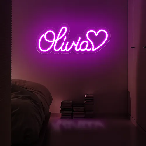 Olivia with Heart Neon Sign - Custom Pro Prints