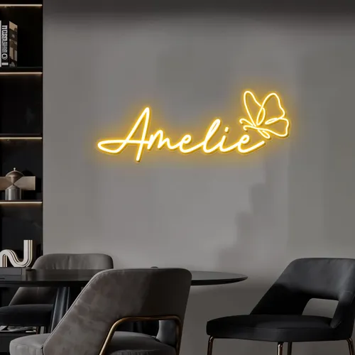 Amelie with Butterfly Neon Sign - Custom Pro Prints