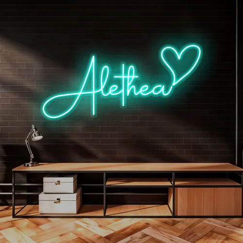 Alethea with Heart Neon Sign - Custom Pro Prints