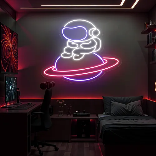 Astronaut In Saturn Neon Sign - Custom Pro Prints