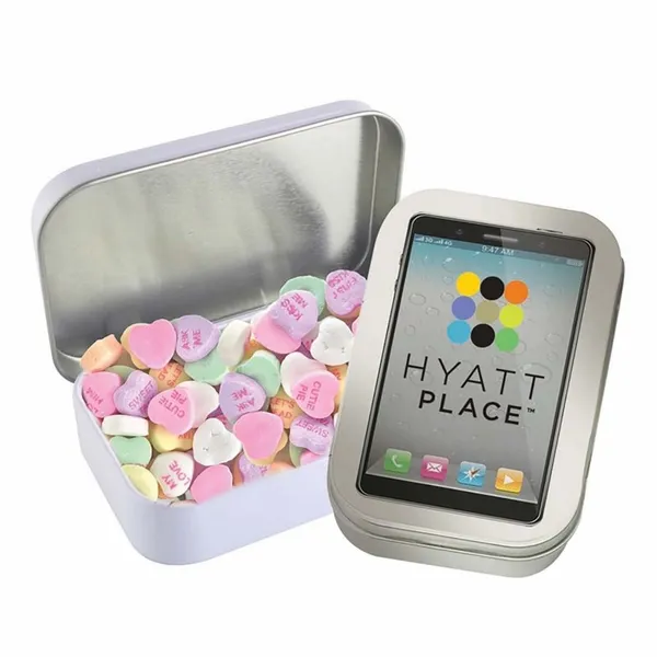 Rectangular Tin - Imprinted Conversation Hearts - Custom Pro Prints