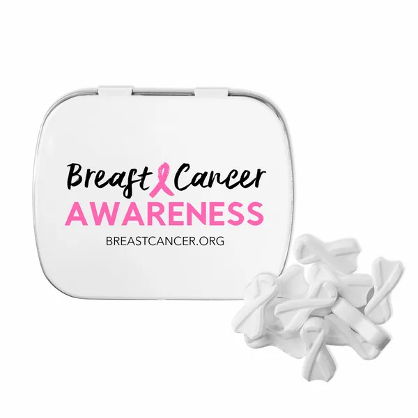 Domed Tin with Ribbon Shaped Mints - Custom Pro Prints