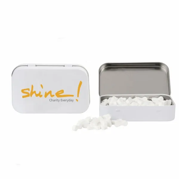 Rectangular Tin with Ribbon Shaped Mints - Challenge Coin Now
