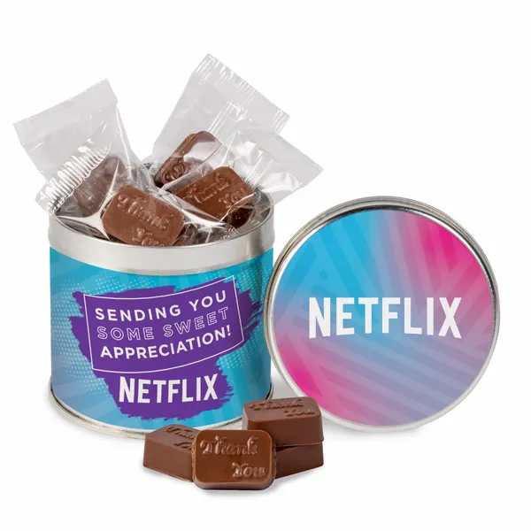 Round Tin with Molded Chocolates - Custom Tees Today