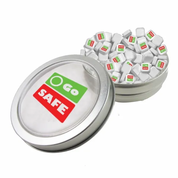 Small Top View Tin - Imprinted Square Mints - Hand Fans Now