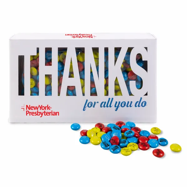 1 lb. M&M'S® Thanks for All You Do Diecut Box - Hand Fans Now