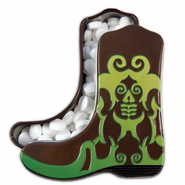 Green Cowboy Boot-Shaped Mint Tin - Challenge Coin Now
