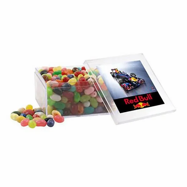 Large Square Acrylic Candy Box with Jelly Belly - Hand Fans Now