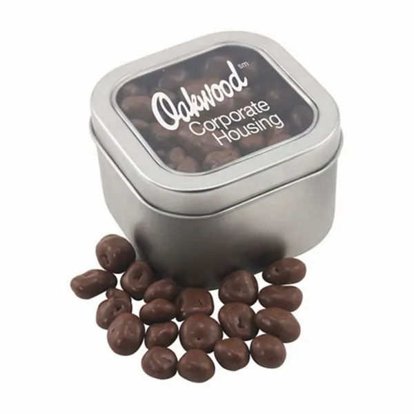 Window Tin with Chocolate Raisins - Challenge Coin Now