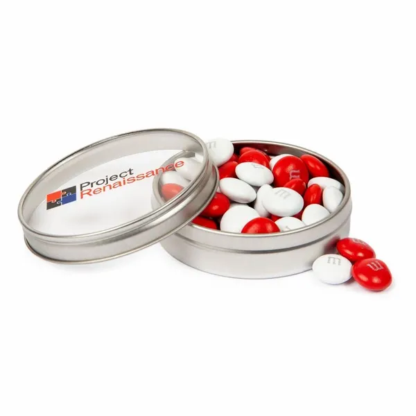1.5 oz. Color Choice M&M'S® in Silver Tin with Custom Printed Lid - Custom Pro Prints
