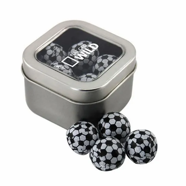 Window Tin with Chocolate Soccer Balls - SBF2500 - Challenge Coin Now