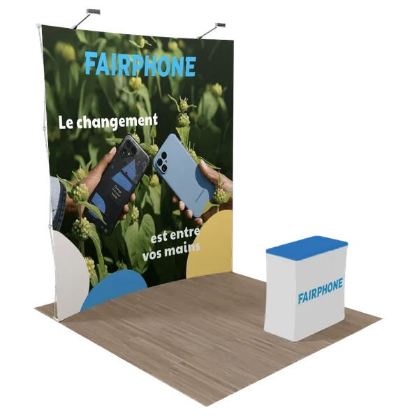 Présentoir incurvé Pop-up Personnalisé pour salons professionnels 3 m x 3 m - Imprint Now - FR