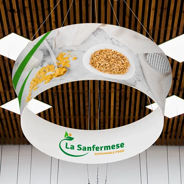 Segni Appesi Personalizzati a Forma di Cerchio Affusolato per Fiere - Imprint Now - IT