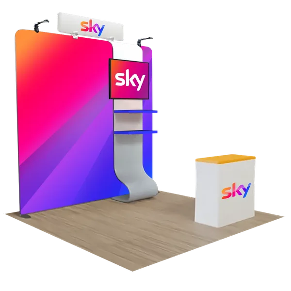 Espositore per fiere personalizzato Espositore multimediale con supporto TV 3 m x 3 m - Imprint Now - IT