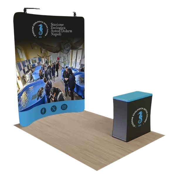Espositore Fieristico Curvo Personalizzato con zip, Fondale e stand 2,4 m x 2,4 m - Imprint Now - IT