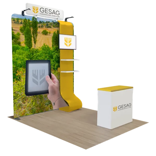 Espositore Multimediale Personalizzato con Supporto per TV Tessuto a Tensione 2,4 m x 2,4 m - Imprint Now - IT