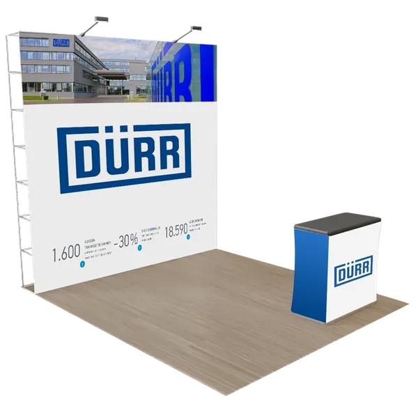 Individuelles Pop-Up Messedisplay Tragbar 3 m x 3 m - Imprint Now - DE