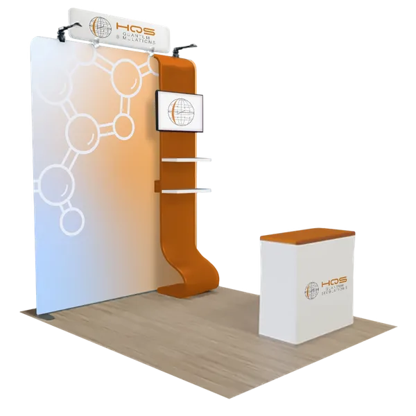 Individuelles Mediendisplay mit TV-Ständer, Spannstoff 2,4 m x 2,4 m - Imprint Now - DE