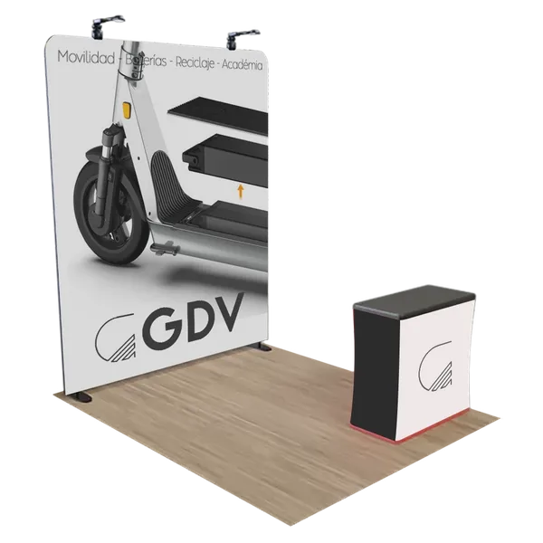 Expositor Personalizado con Cremallera para Ferias Comerciales Estructura de Aluminio 2,4 m x 2,4 m - Imprint Now - ES