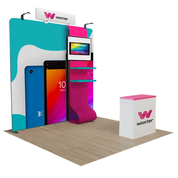 Exhibidor Personalizado para Ferias con Pantalla de Medios y Soporte para TV 3 m x 3 m - Imprint Now - ES