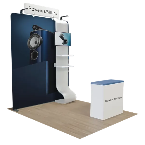 Expositor Multimedia Personalizado con Soporte Para TV Tela Tensada 2,4 m x 2,4 m - Imprint Now - ES