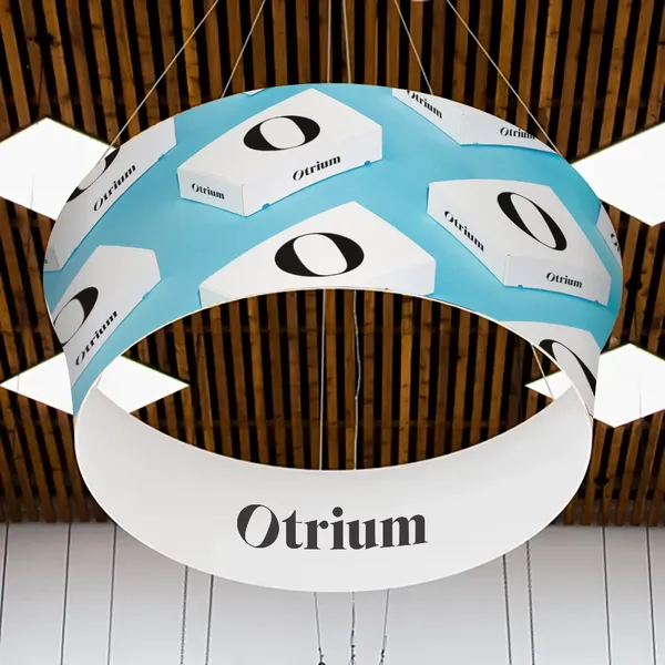 Gepersonaliseerde Tapered Circle Gepersonaliseerde Trade Show Hangende Borden - Imprint Now - NL