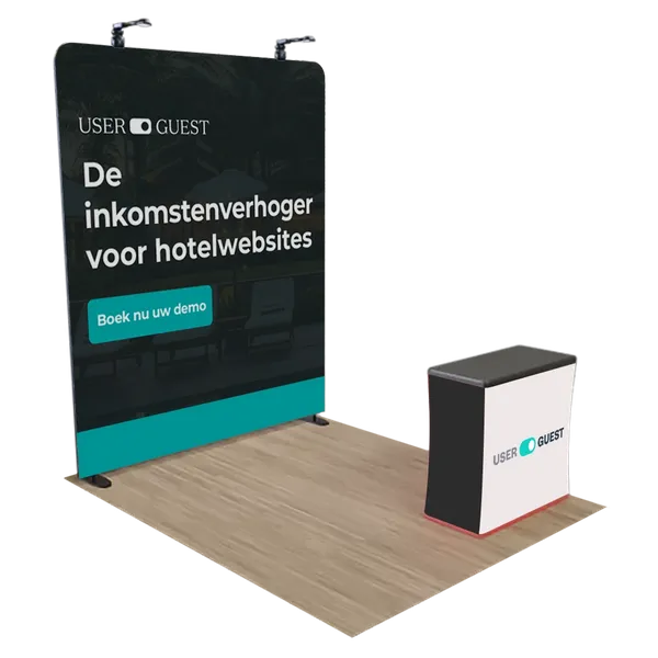 Gepersonaliseerde Beursstand met Ritssluiting en Aluminium Frame 2,4 m x 2,4 m - Imprint Now - NL