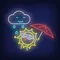 Cartoon Sun With Umbrella Rain Neon Sign - Custom Pro Prints