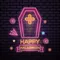 Pink Halloween Coffin Cross Neon Sign - Custom Pro Prints