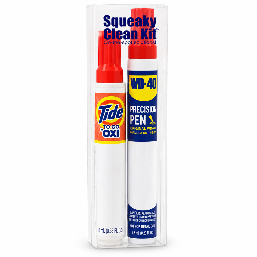 Squeaky Clean Kit - WD-40® Precision Pen and Tide® to Go + Oxi Travel Kits - Stealth Patches
